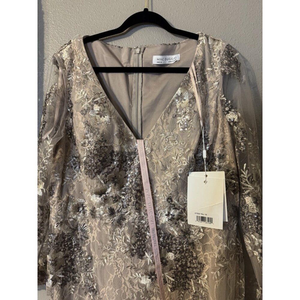 Mac Duggal Taupe 67539 Sequin V-Neck Long Sleeve Formal Gown Dress NEW - Picture 8 of 15
